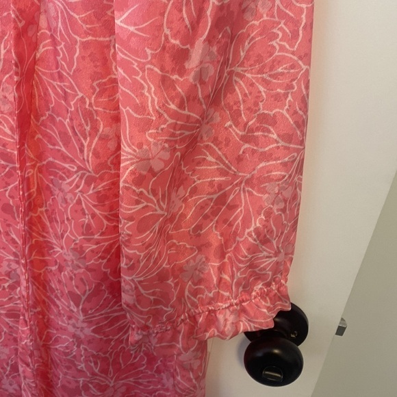 Vintage 50 60s ELEANORE HADLEY pink/white Floral Puff Sleeve Hippie Dress LG - Picture 5 of 9